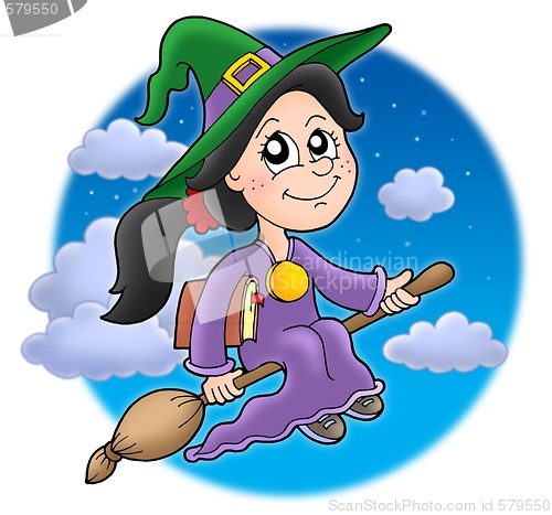 Image of Cute witch on broom