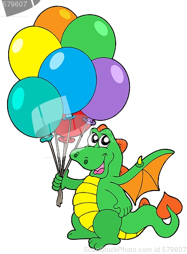 Image of Cute dragon with balloons