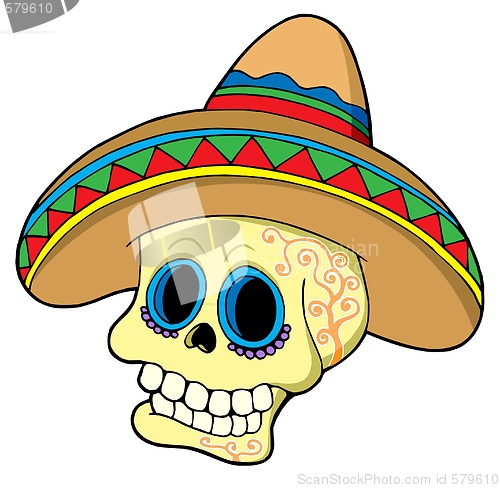 Image of Mexican skull in sombrero