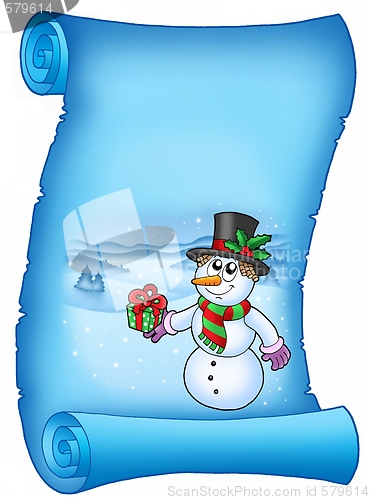 Image of Blue parchment with Christmas snowman