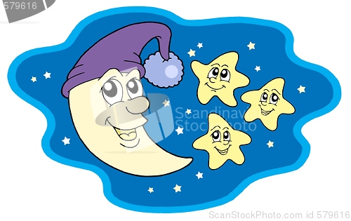 Image of Moon in cap and stars