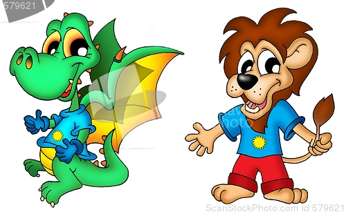 Image of Cartoon dragon and lion
