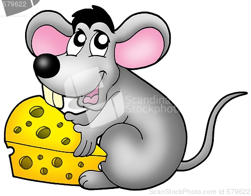 Image of Cute mouse holding cheese