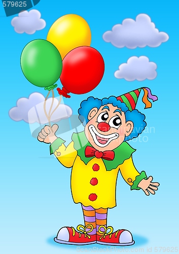 Image of Clown with balloons on blue sky