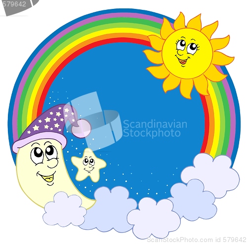 Image of Moon Sun star in rainbow circle