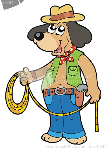 Image of Cowboy dog with lasso