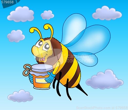 Image of Flying bee holding honey