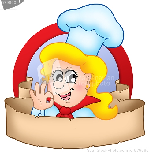 Image of Cartoon chef woman logo with banner