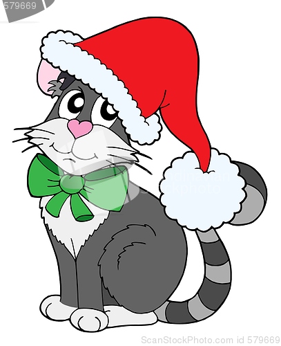 Image of Cat in Christmas cap