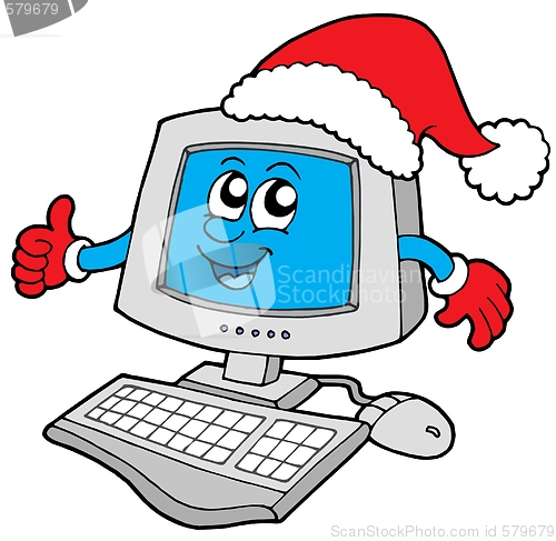 Image of Christmas smiling computer