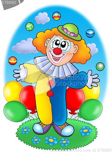 Image of Juggling cartoon clown with balloons