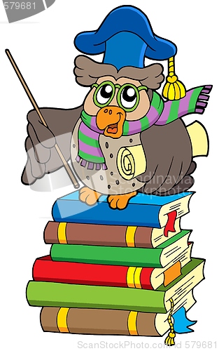 Image of Owl teacher with parchment on books