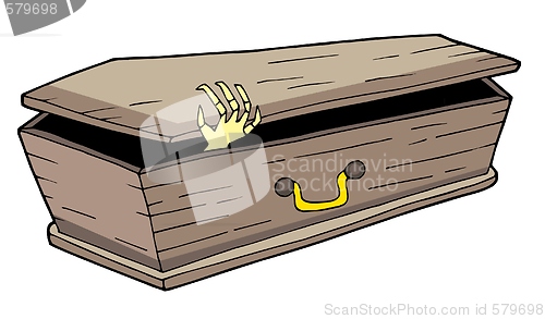 Image of Coffin with waving hand