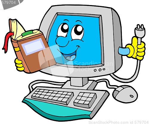 Image of IT computer with book