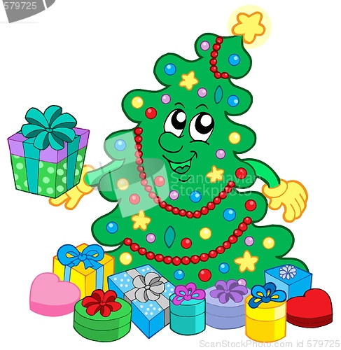 Image of Happy Christmas tree with gifts