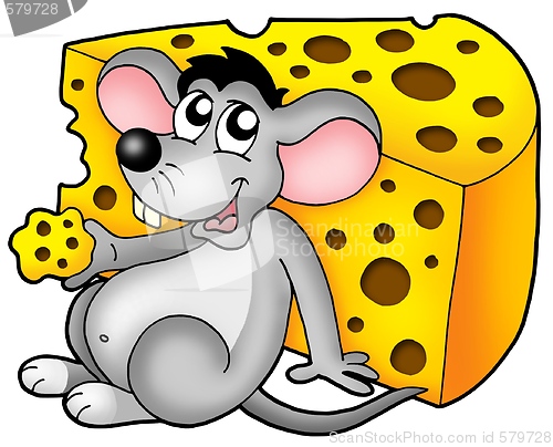 Image of Cute mouse eating cheese