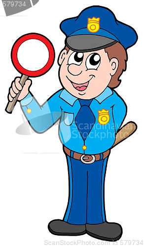 Image of Cute policeman with stop sign