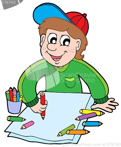 Image of Boy with crayons