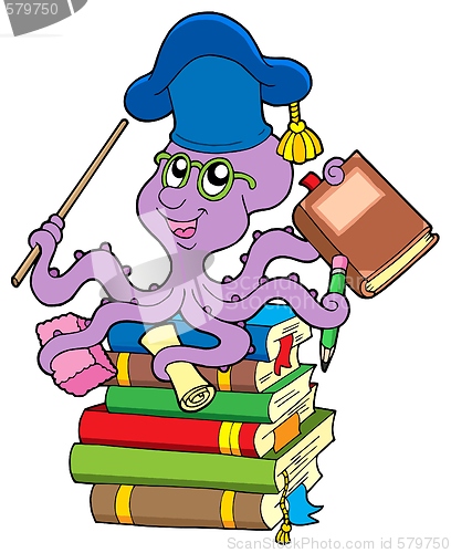 Image of Octopus teacher on pile of books