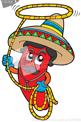 Image of Cartoon Mexican chilli with lasso