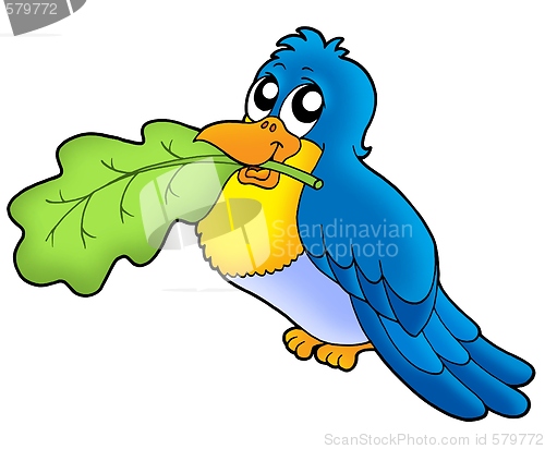 Image of Bird with leaf