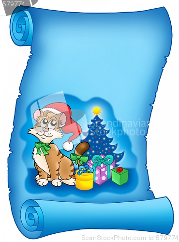 Image of Blue parchment with Christmas cat