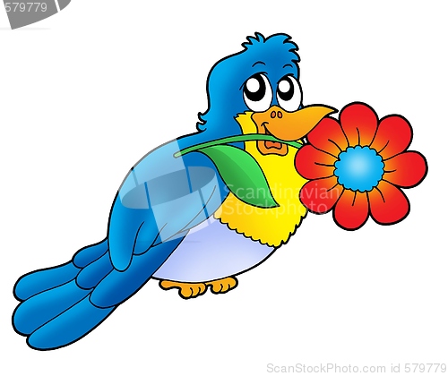 Image of Blue bird with flower