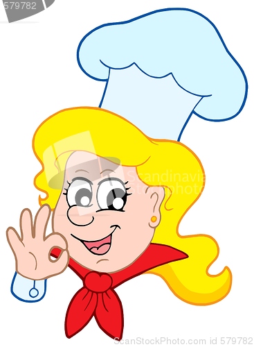 Image of Happy chef woman