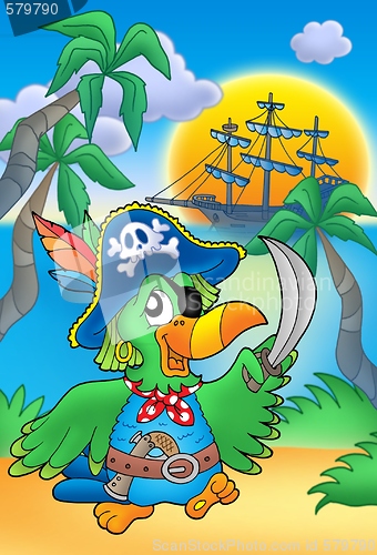 Image of Pirate parrot with boat