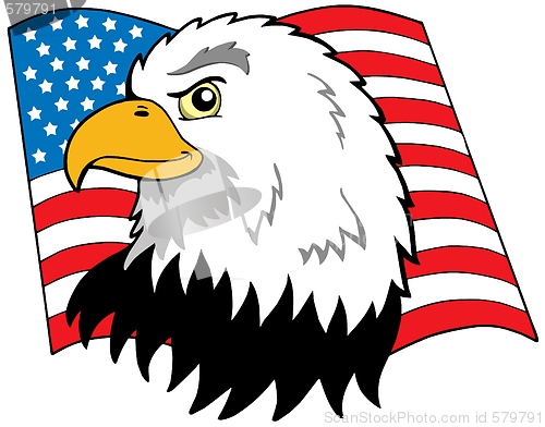 Image of American eagles head with flag