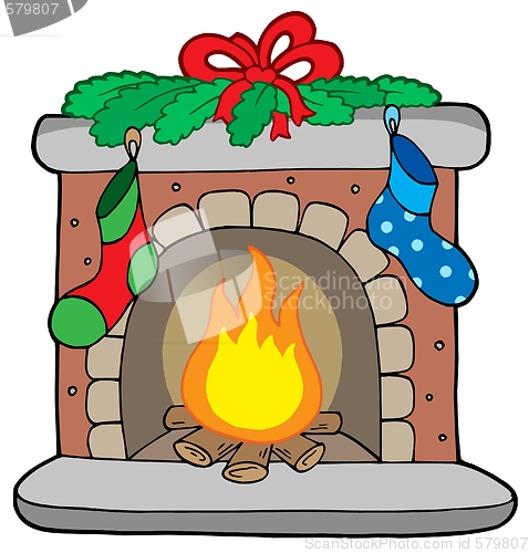 Image of Christmas fireplace with stockings