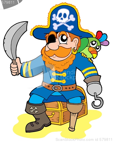 Image of Pirate sitting on treasure chest