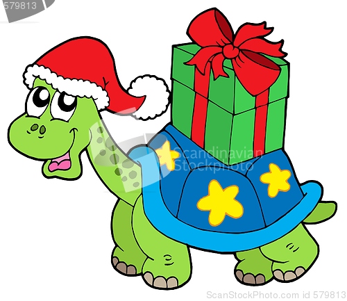 Image of Christmas turtle with gift