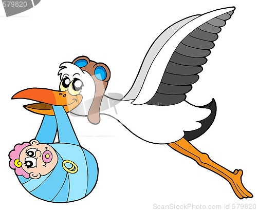 Image of Flying stork delivering baby