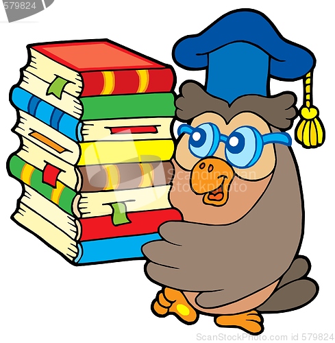 Image of Owl teacher holding pile of books