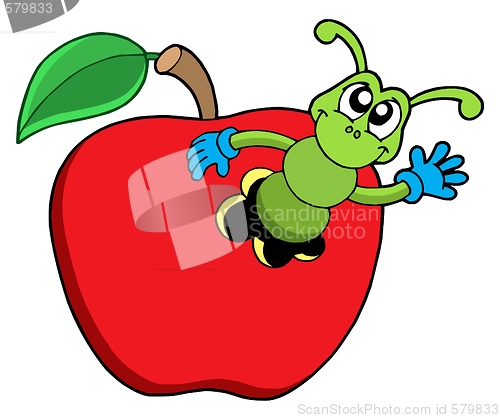 Image of Cute worm in apple