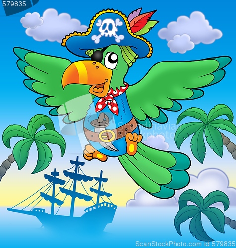 Image of Flying pirate parrot with boat