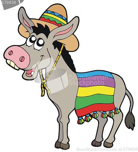 Image of Mexican donkey with sombrero