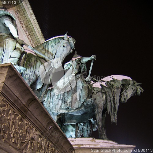 Image of Heroes square in Budapest - Detail of the obelisk basement