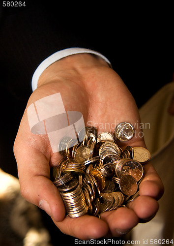 Image of Handful of coins in the palm