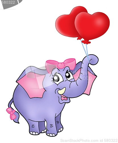 Image of Elephant girl with heart balloons