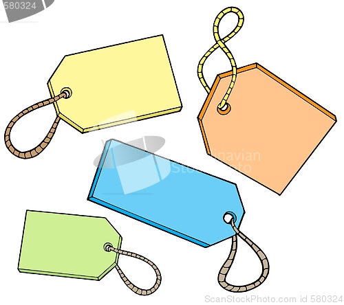 Image of Various color tags for sale