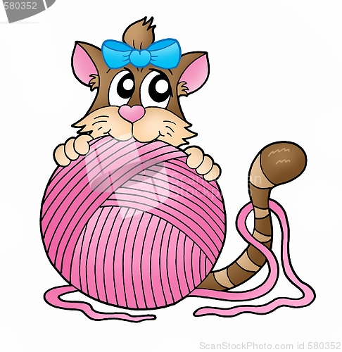 Image of Cat with pink skein