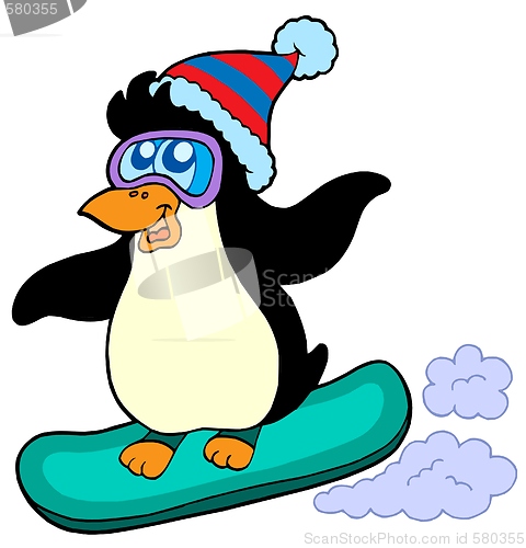 Image of Snowboarding penguin