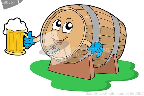 Image of Smiling wooden keg holding beer