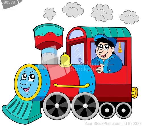 Image of Steam locomotive with engine driver