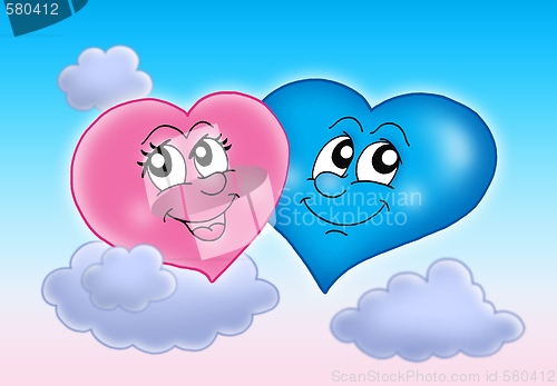 Image of Two hearts on sky