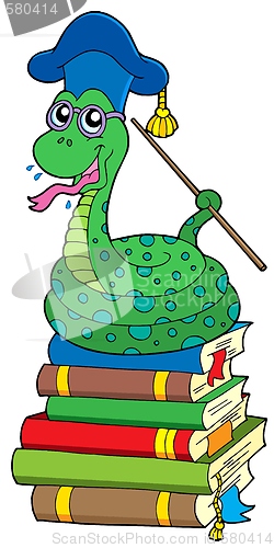 Image of Snake teacher on pile of books