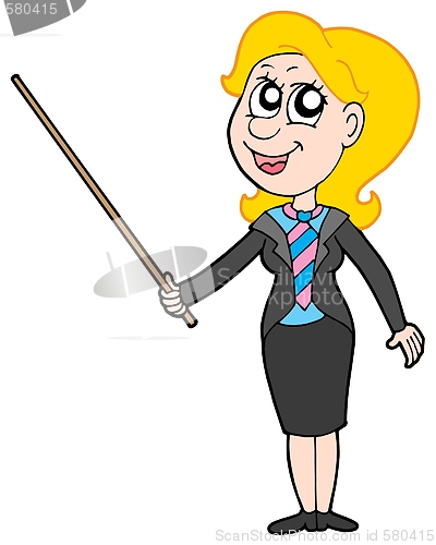 Image of Smiling businesswoman with pointer
