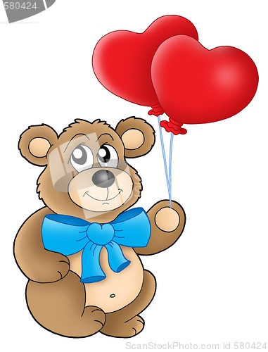 Image of Teddy bear with heart balloons